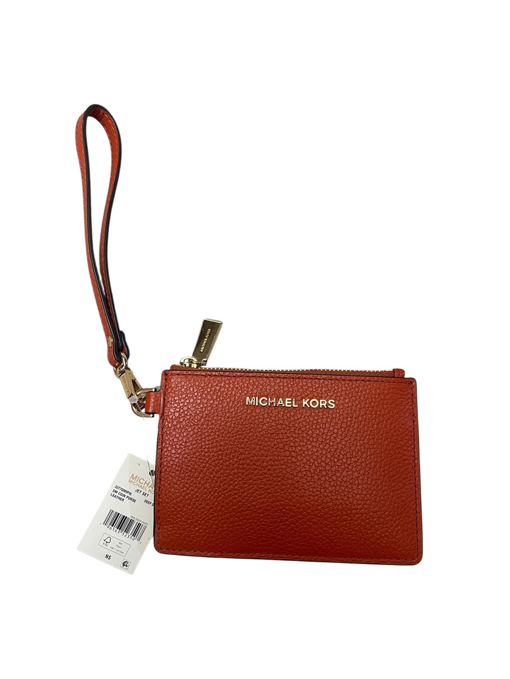 Micheal Kors Jet Set Deep Orange Leather Coin Purse Zip Card Case Pouch New